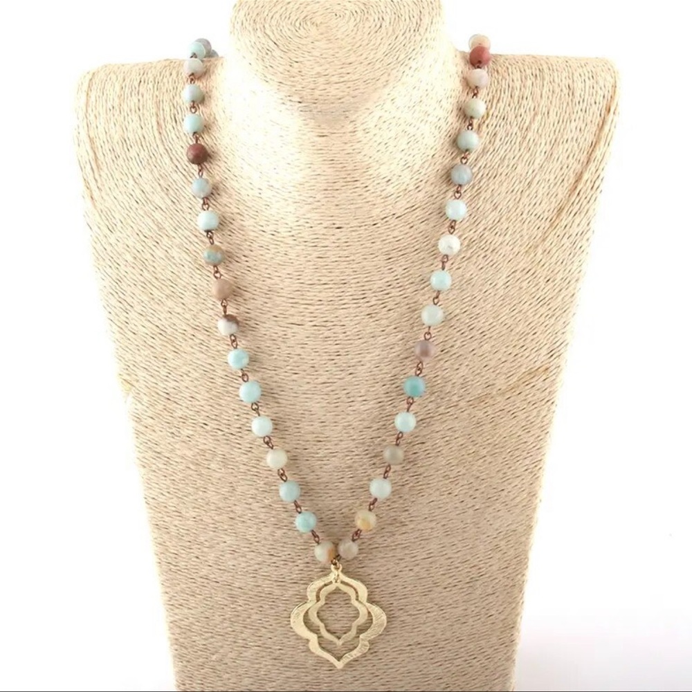 Amazonite Natural Stone Lotus Necklace